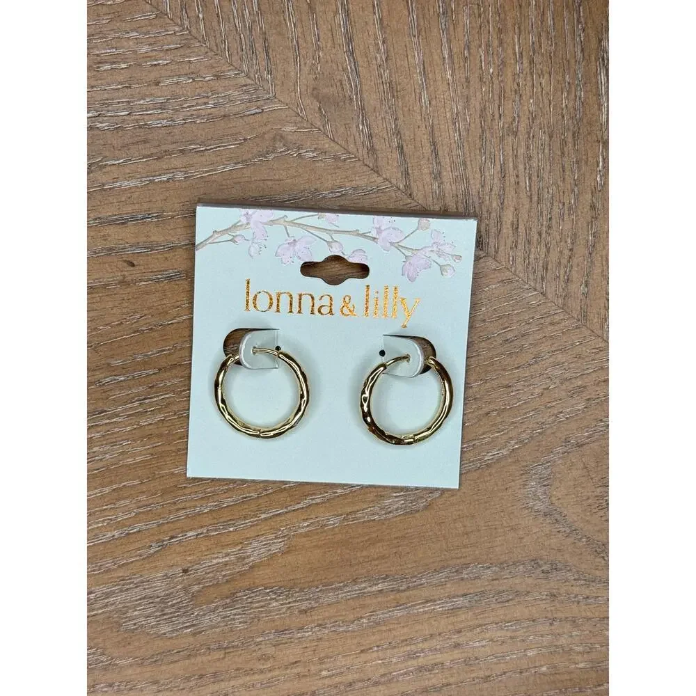 Lonna & Lilly Gold Tone Textured Hoop Earrings Classic Round Small Hoops - Picture 3 of 3